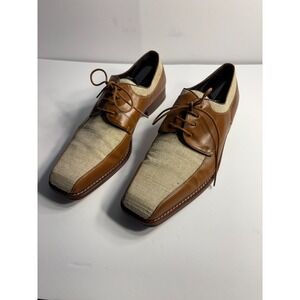 Bachrach‎ Oxford Dress Shoes Men's US 10M Brown Tan Leather Square Toe Lace Up